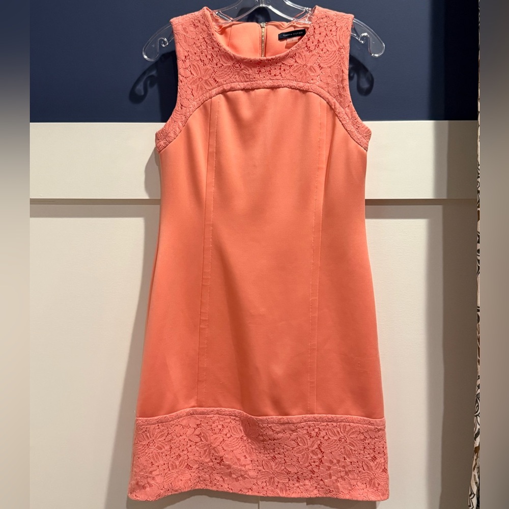 Tommy Hilfiger Coral Lace-Panel Mini Dress Size 6